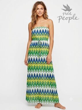 Free People Vintage Y2K Boho Ikat Strapless Maxi Dress size xs